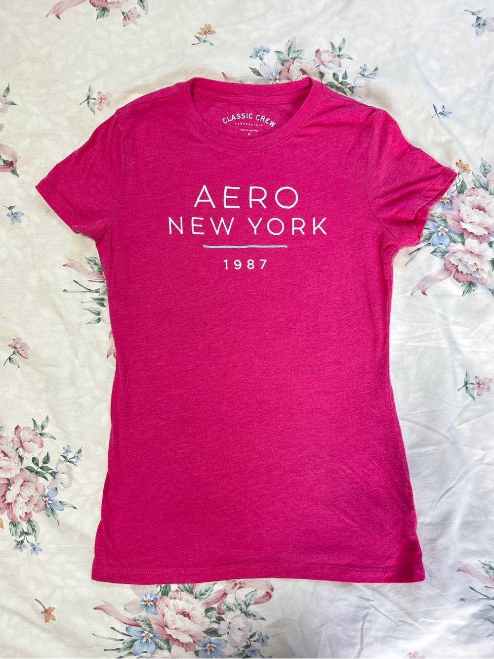 Aeropostale Women's Crew Neck Tee in Bright Pink with White Logo